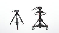 Sachtler System Video 60 OB 2000 tripod system beside a System Video 60 Vario 2-80 OB pedestal system