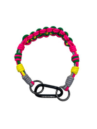 Woven paracord lanyard shown coiled
