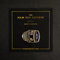 50mm Atlas Anamorphic Lens Enamel Pin on backing card