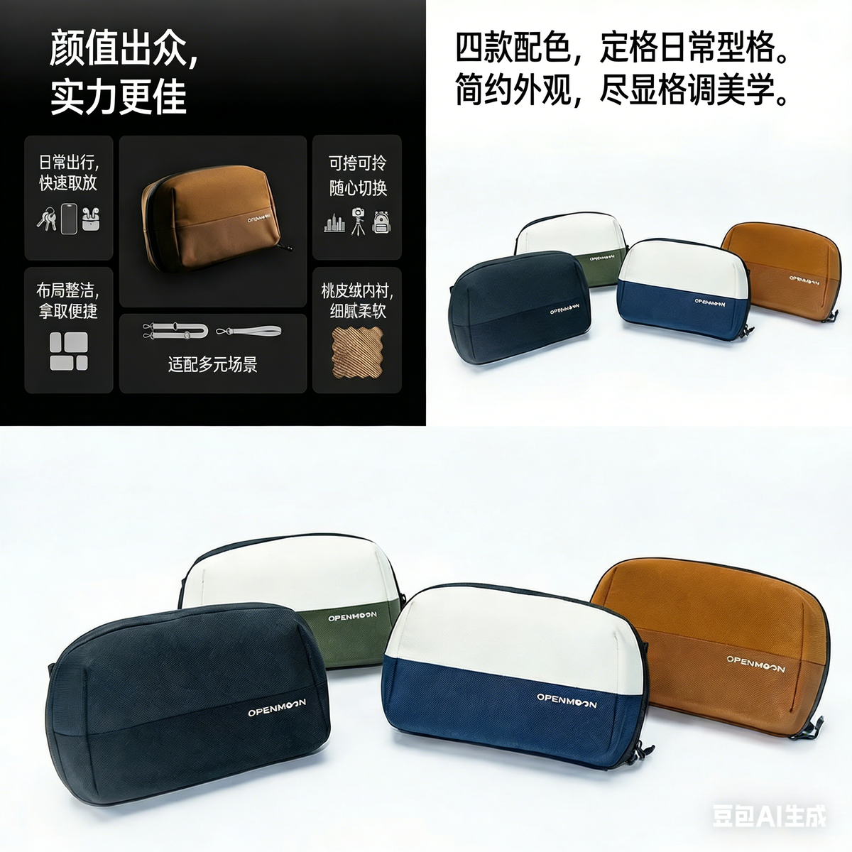 OpenMoon daily carry pouch shown in the four colourways