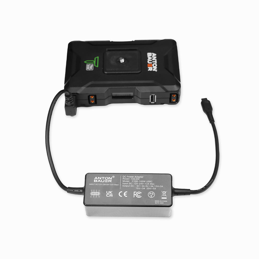 Anton Bauer P-Tap to USB-C PD 100W Adapter connecting Titon base