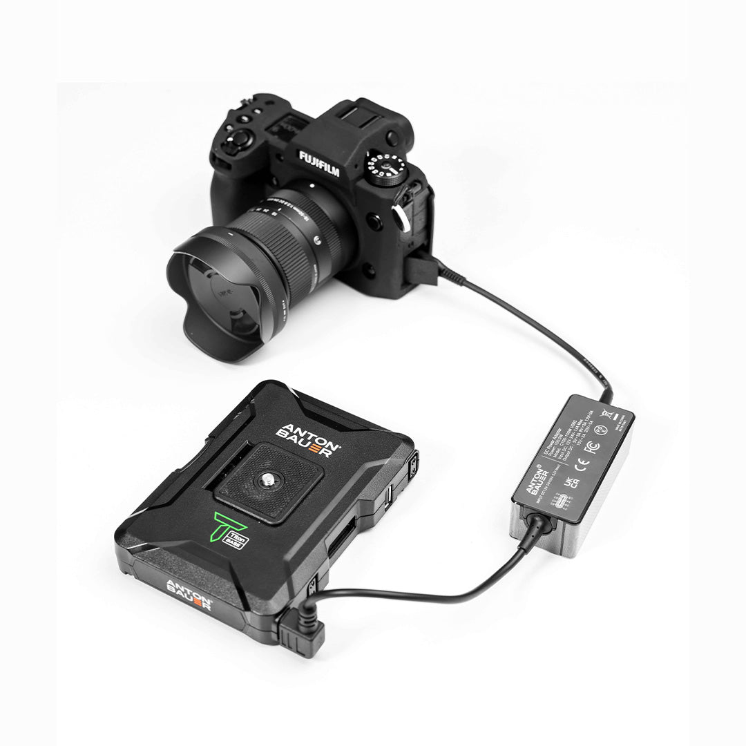 Anton Bauer P-Tap to USB-C PD 100W Adapter connecting Fujifilm camera