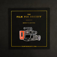 80s VHS Camera Enamel Pin on backing card
