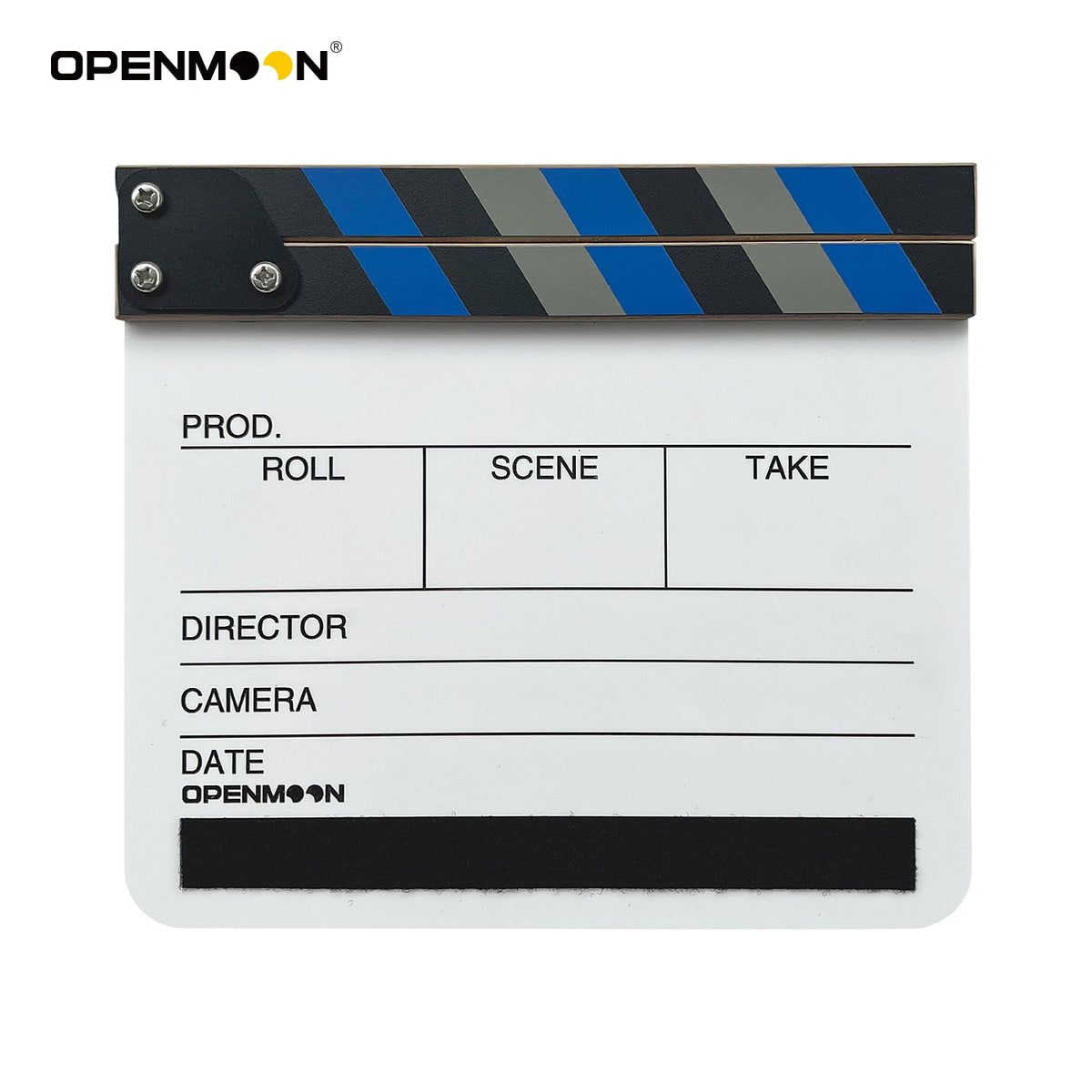 OpenMoon clapperboard slate with metadata tags in blue (TPB04-E)