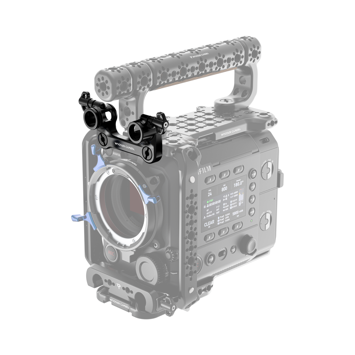 Wooden Camera Top Plate Dual Rod Clamp - Front