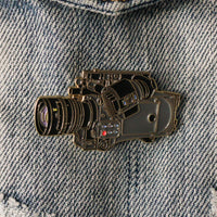 Cine Camera Enamel Pin on a jacket
