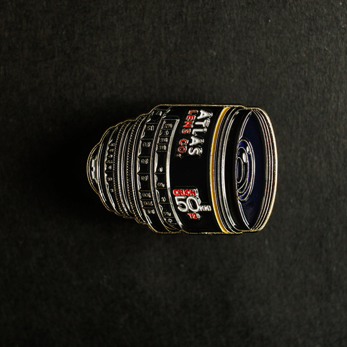 50mm Atlas Anamorphic Lens Enamel Pin front