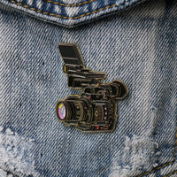 Doc Camera Enamel Pin worn