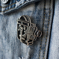 16mm Film Camera Enamel Pin worn
