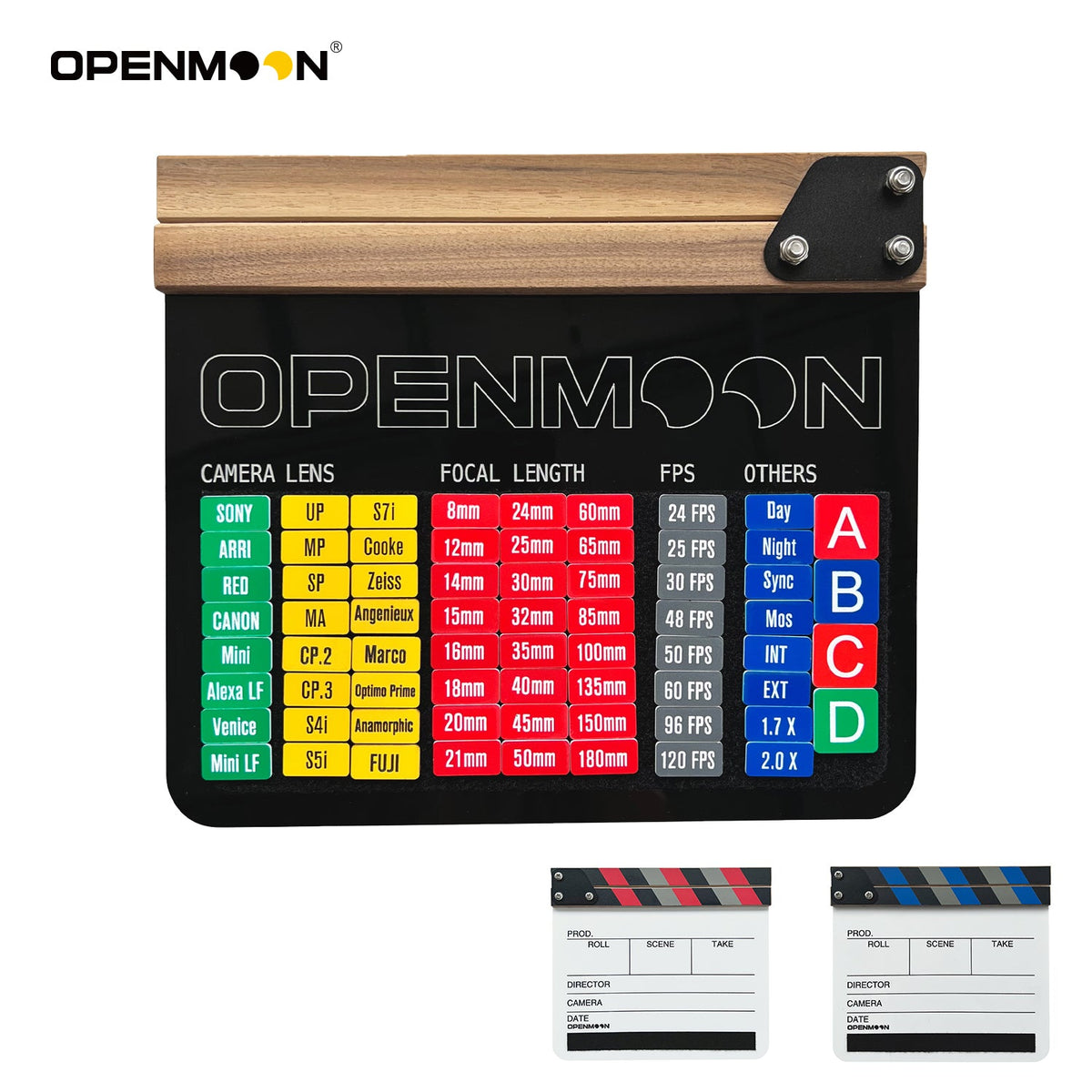 OpenMoon clapperboard slate with metadata tags