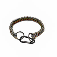 Woven lanyard worn on set