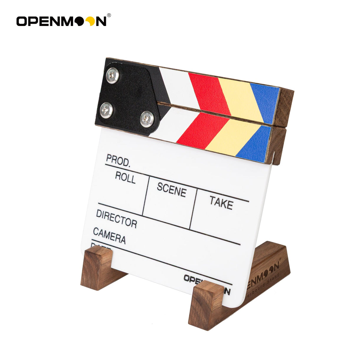 OpenMoon clapperboard stand shown from the side