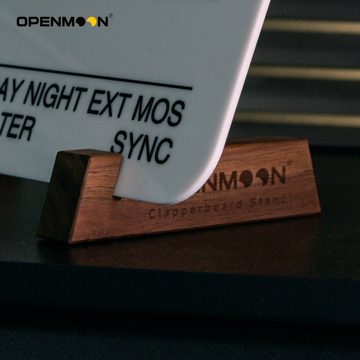 OpenMoon clapperboard stand supporting a clapper slate