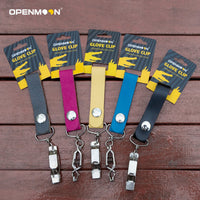 OpenMoon glove clip carrying a pair of gloves on a belt
