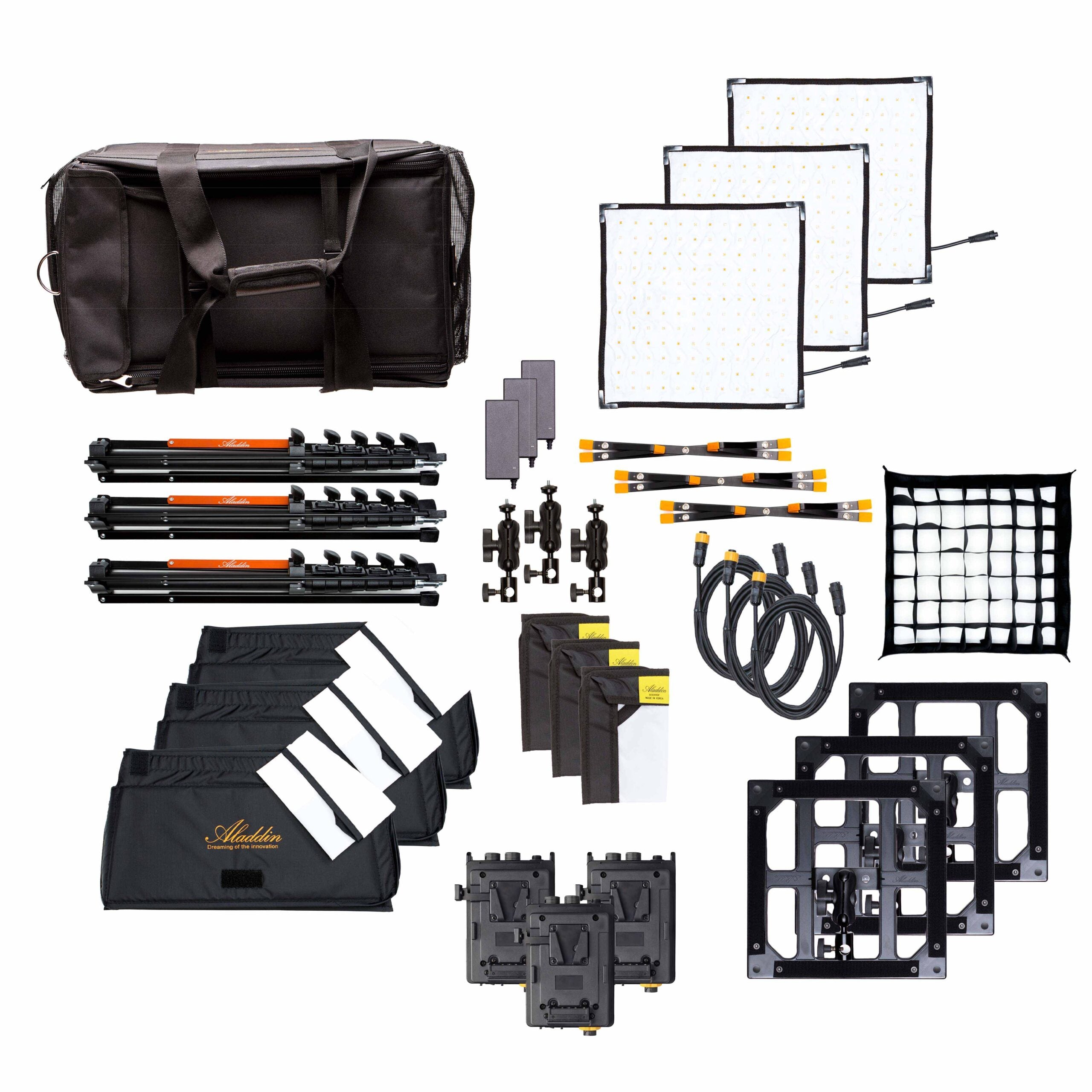 Aladdin BI-FLEX M7 - 3-Lite Kit (70W Bi-Color) w/ Soft Case, Softbox, Stand and Grid