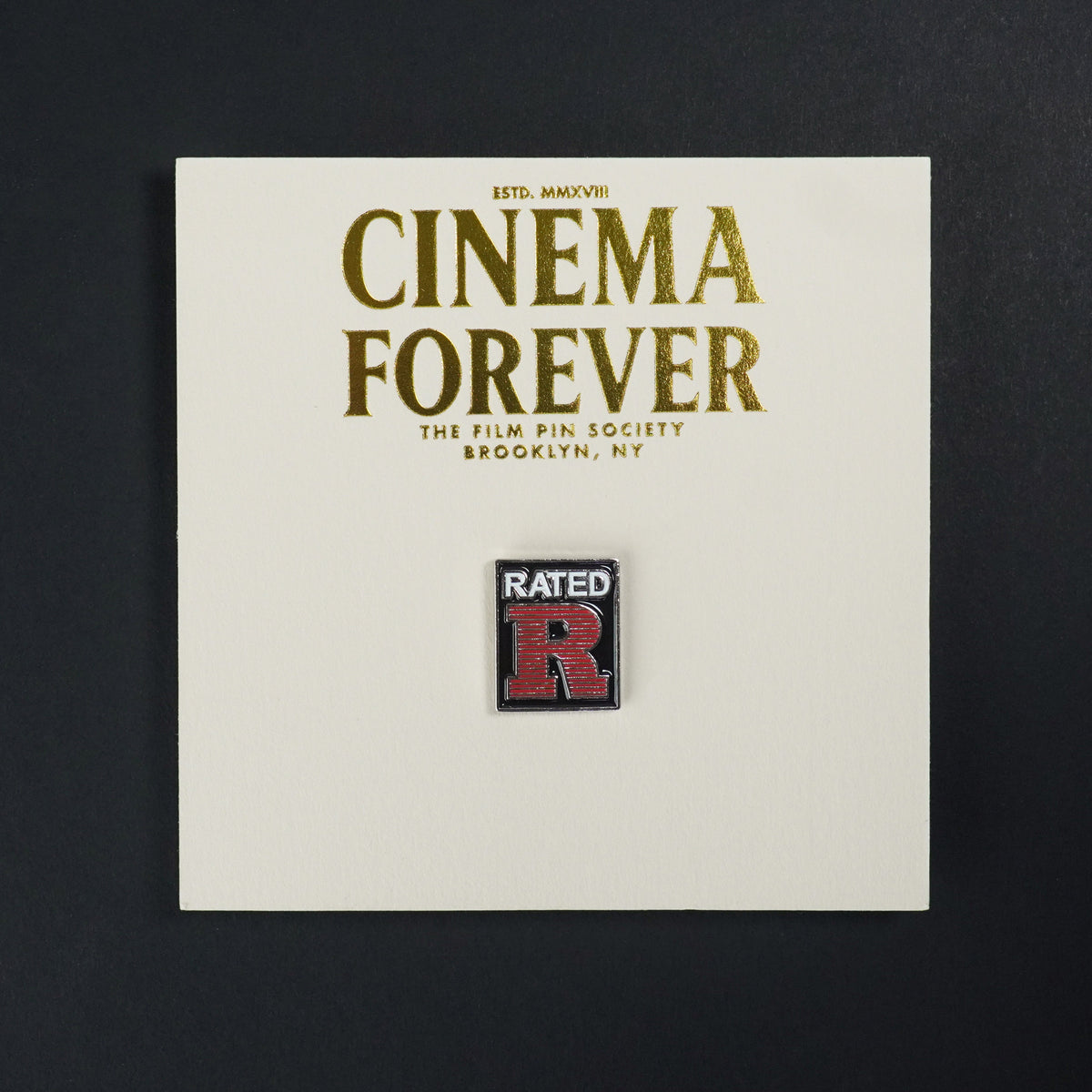 Rated R Enamel Pin front
