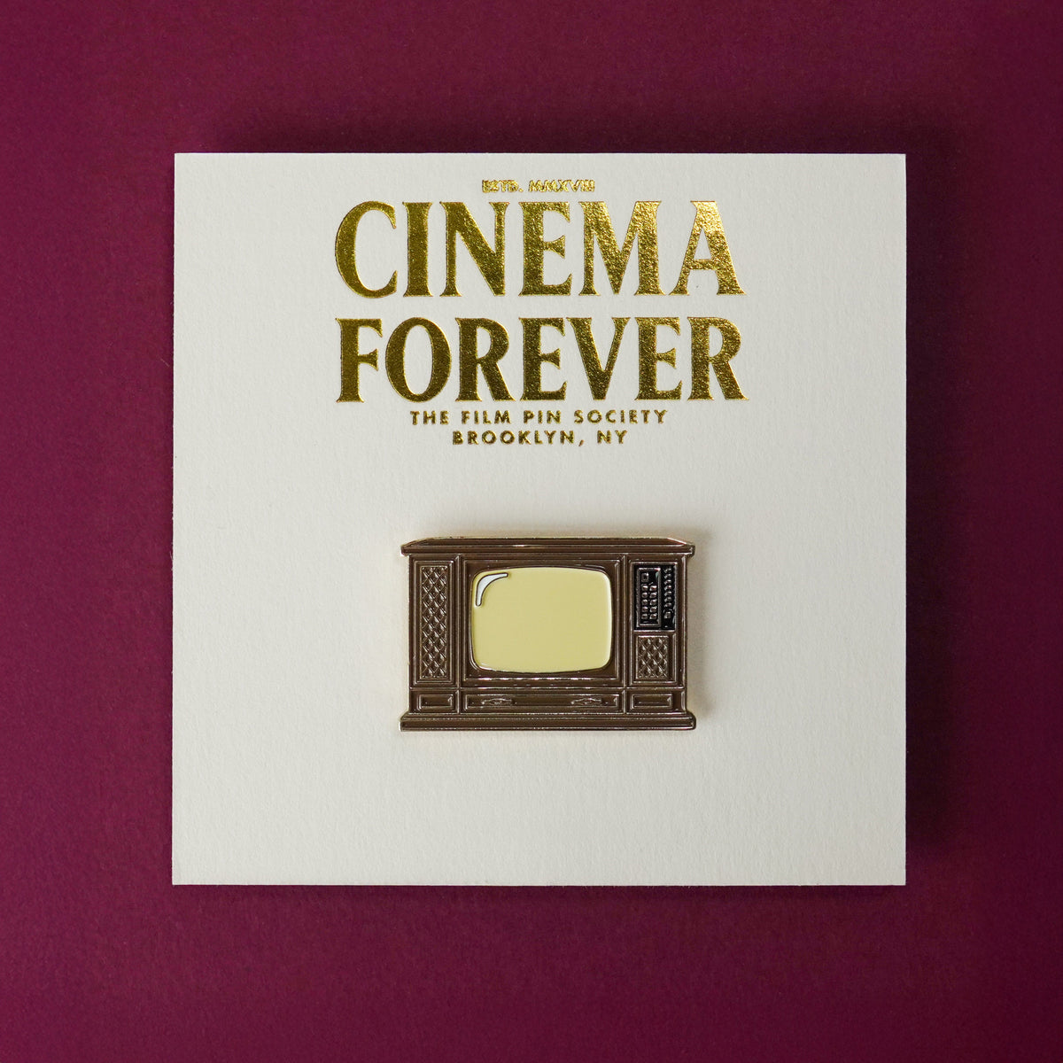 '80s TV Enamel Pin on backing card