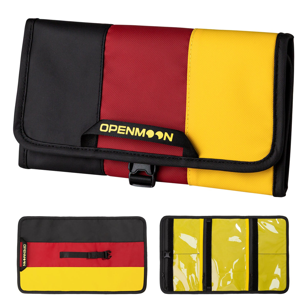 OpenMoon folding storage bag in the Black + Red + Yellow colourway