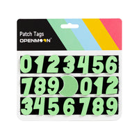 OpenMoon hook-and-loop number tags in fluorescent green (OCT04)