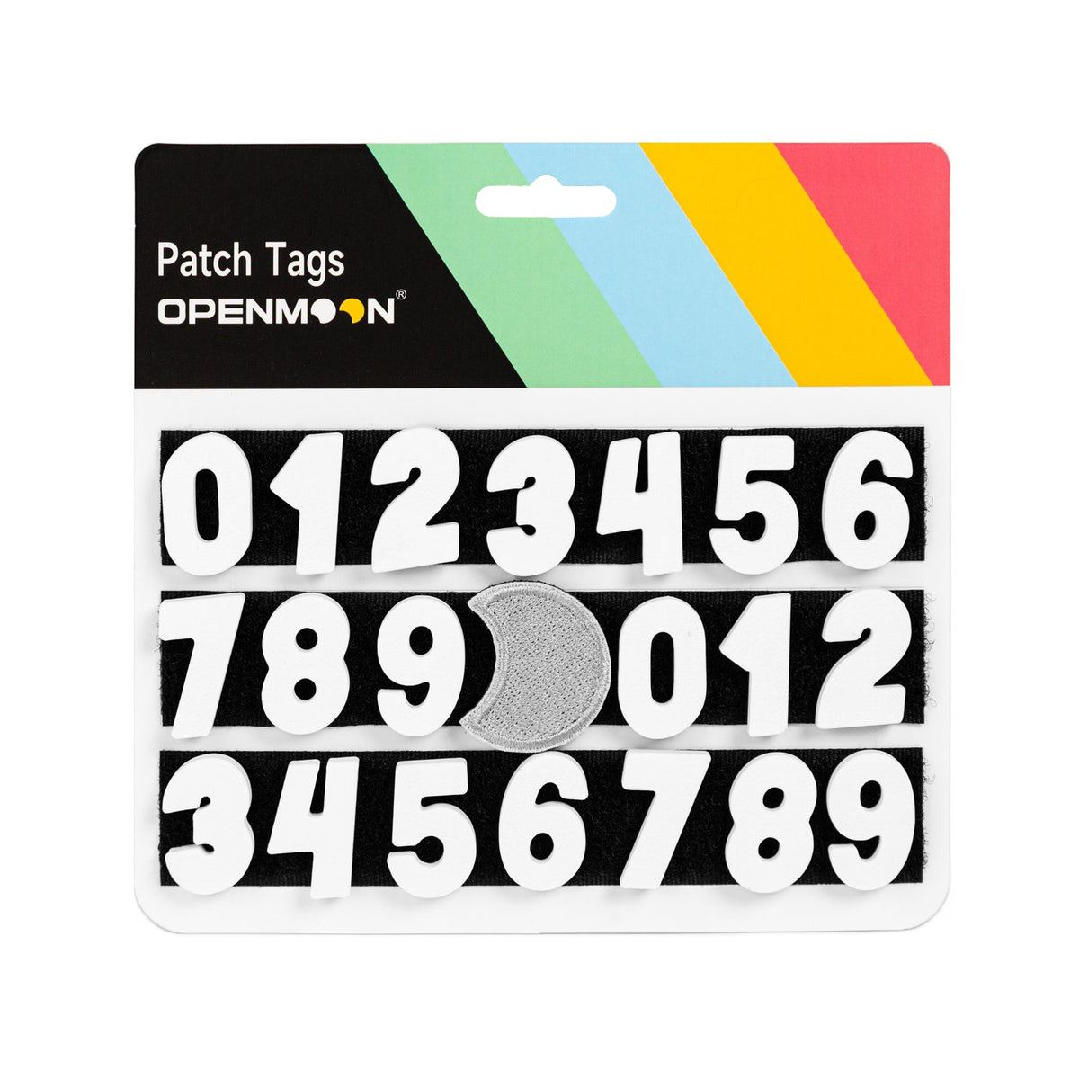 OpenMoon hook-and-loop number tags in white (OCT02)