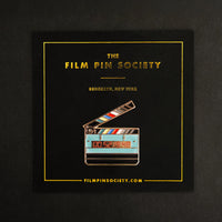 Timecode Slate Enamel Pin on backing card