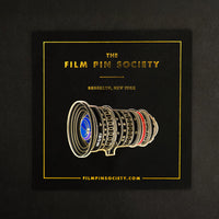 Cine Zoom Lens Enamel Pin on backing card