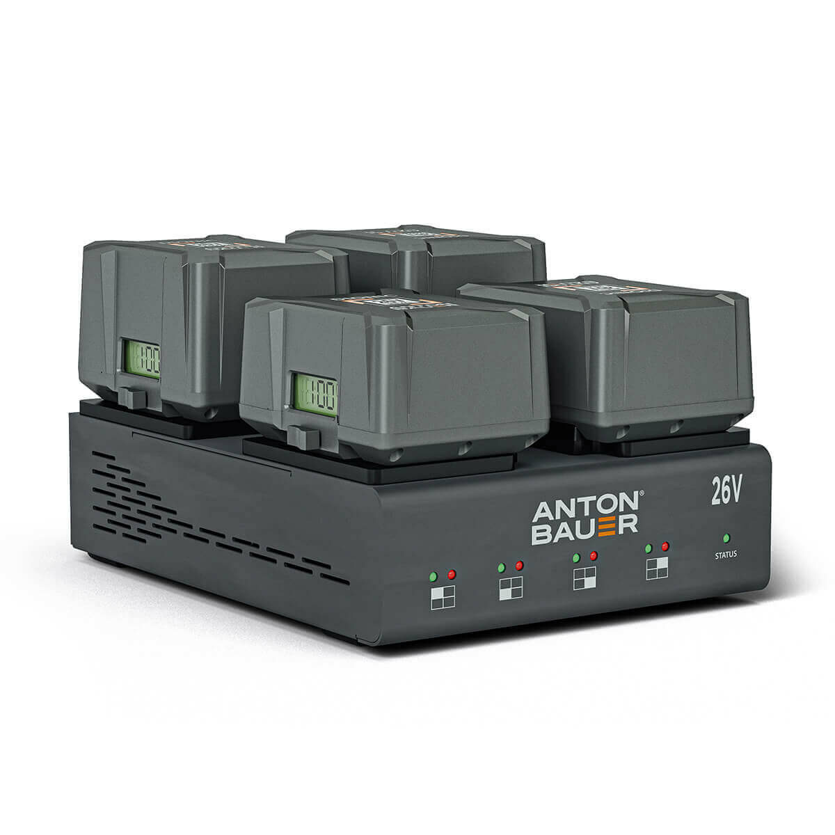 Anton Bauer Dionic 26V LP4 Quad B-mount Charger - batteries mounted