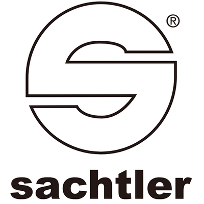 The black and white logo for Sachtler, featuring a stylized outline 'S' with a registered mark above and the brand name 'sachtler' in lowercase serif font below, on a solid white background.